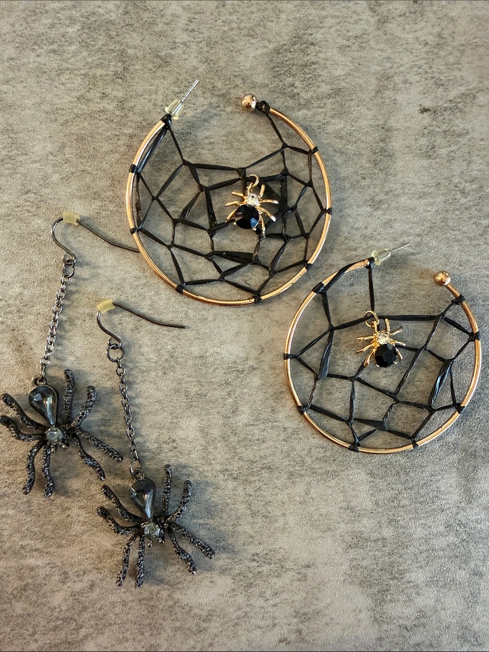 Gold & Black Spider Dreamcatcher Hoop Earrings - Women Jewelry